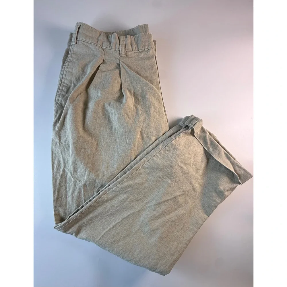 Salute Oleg Cassini Vintage Linen Cotton Pleated Pants 38x30 Khaki Tan Cuffed